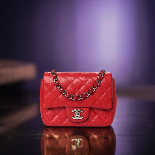 Caviar Quilted Mini Square Flap Red