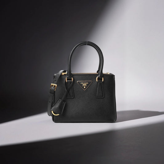 Saffiano Lux Mini Galleria Double Zip Tote Black