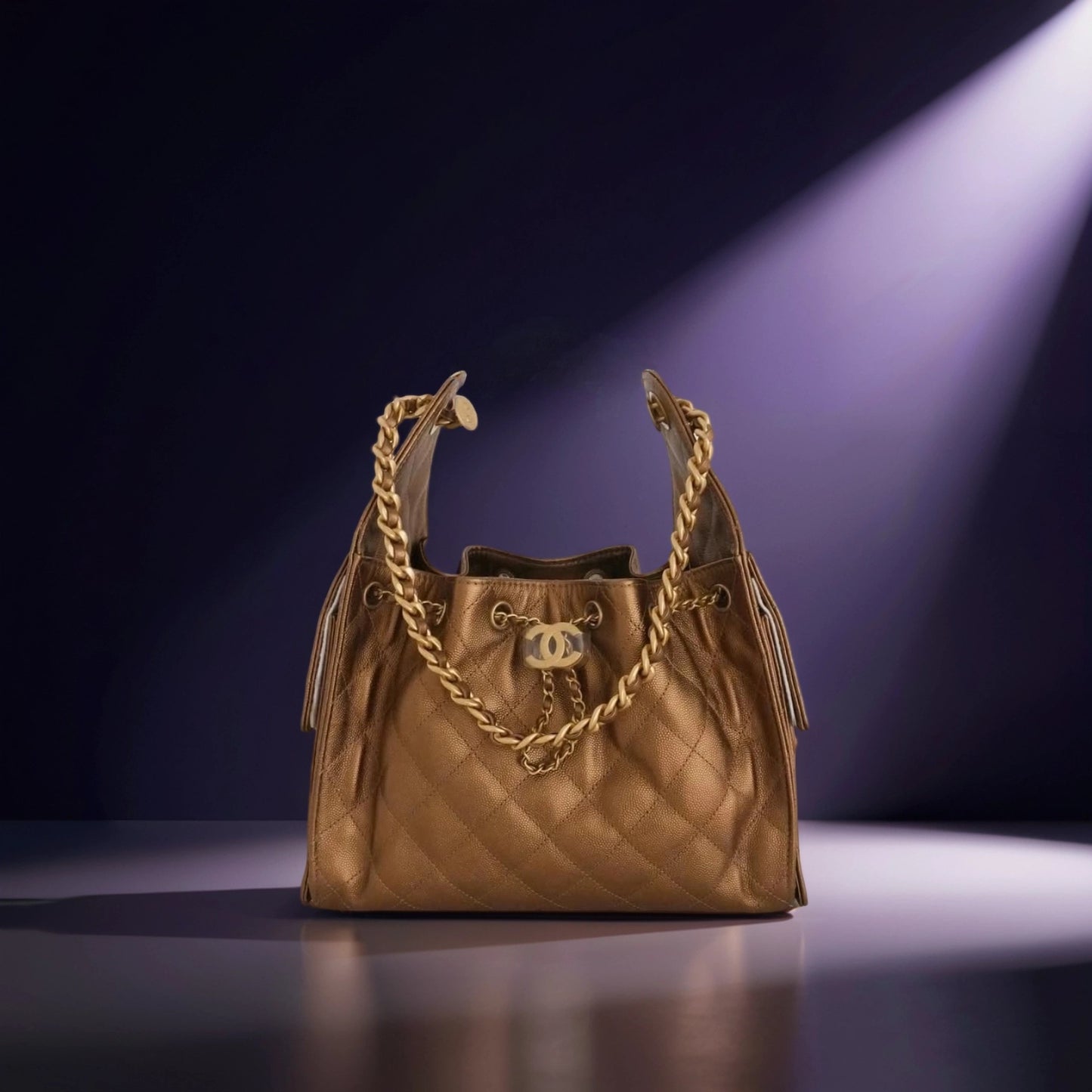 Metallic Caviar Quilted Small Chanel 25 Handbag Bronze