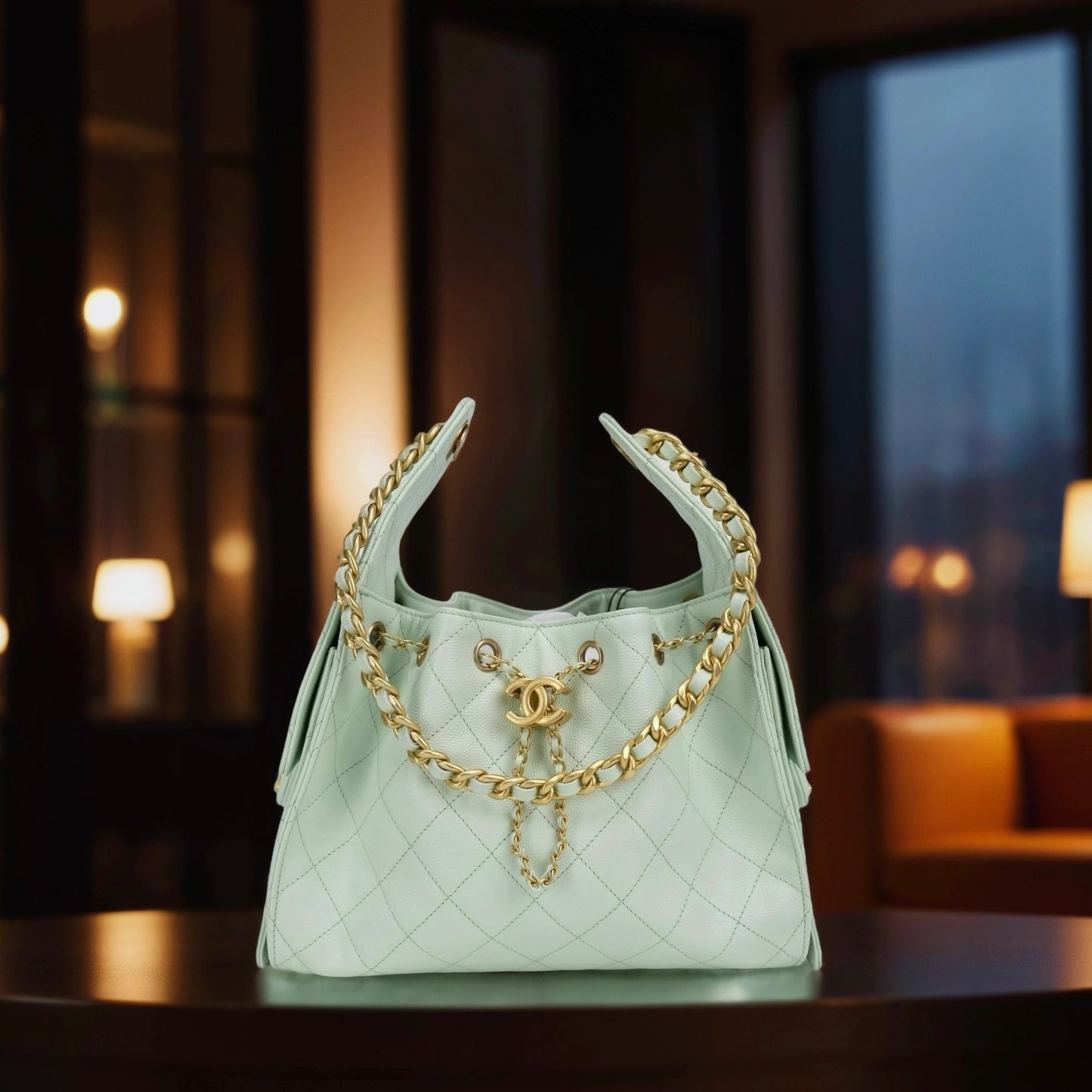Caviar Quilted Small Chanel 25 Handbag Light Green