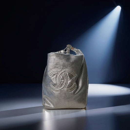 Metallic Glazed Calfskin Perforated XL Rodeo Drive Triangle Tote Silver