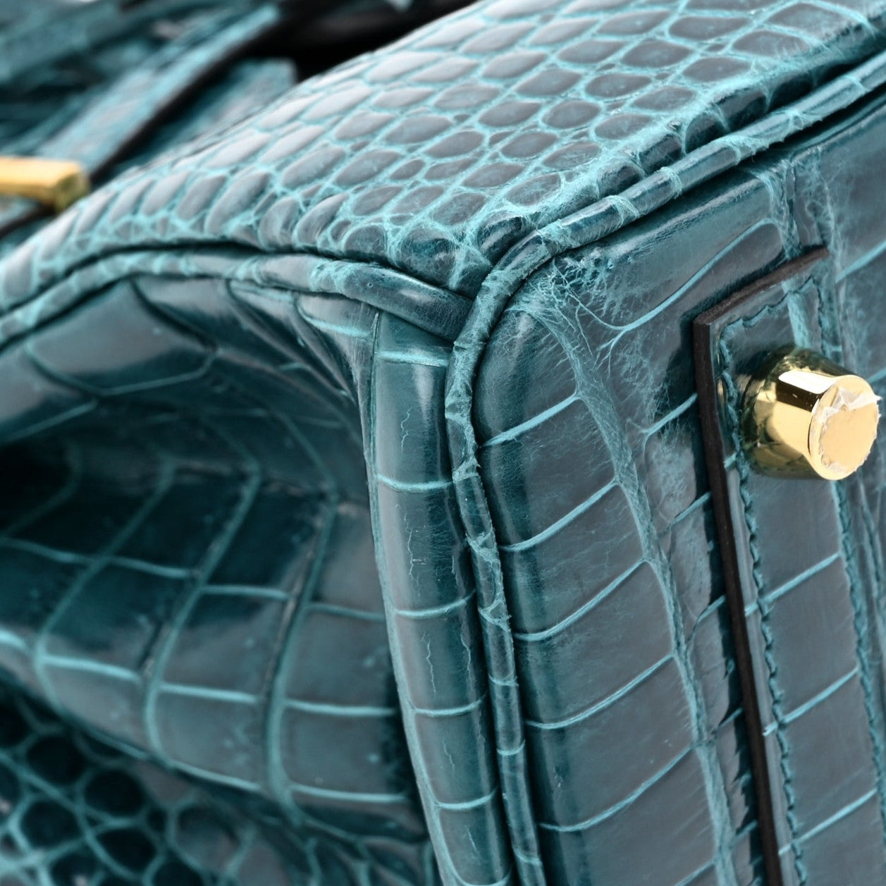 Shiny Porosus Crocodile Birkin 25 Vert Bosphore