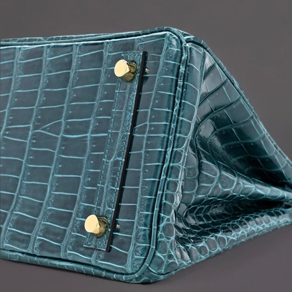 Shiny Porosus Crocodile Birkin 25 Vert Bosphore