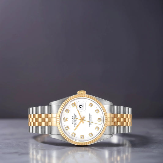 Rolex Datejust White Diamond Dial Steel Yellow Gold Watch