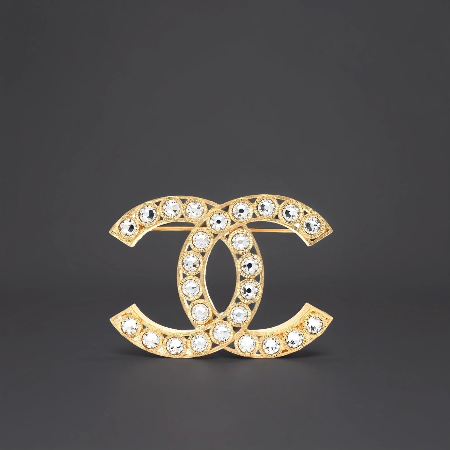 Metal Crystal CC Brooch Gold