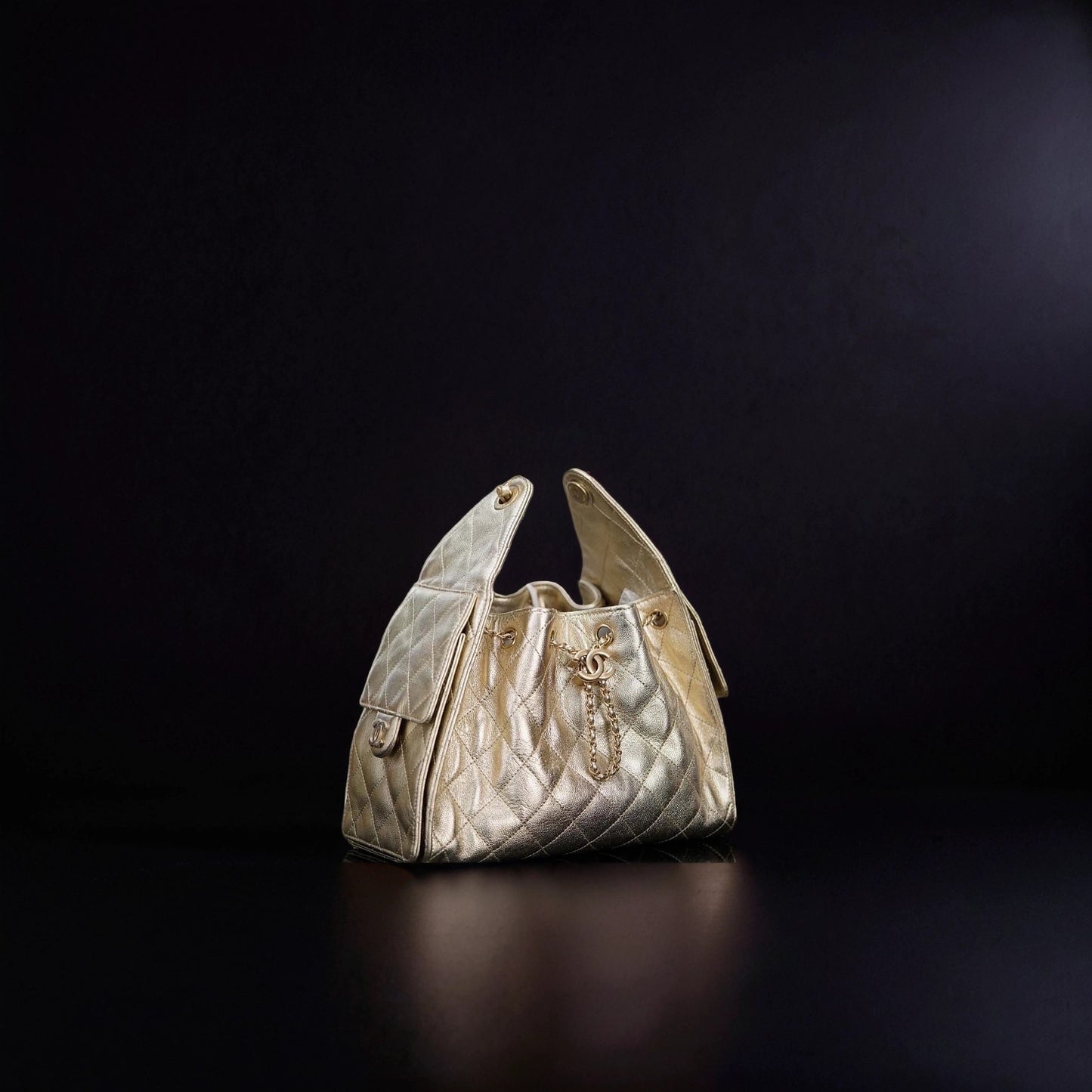 Metallic Caviar Quilted Small Chanel 25 Handbag Gold