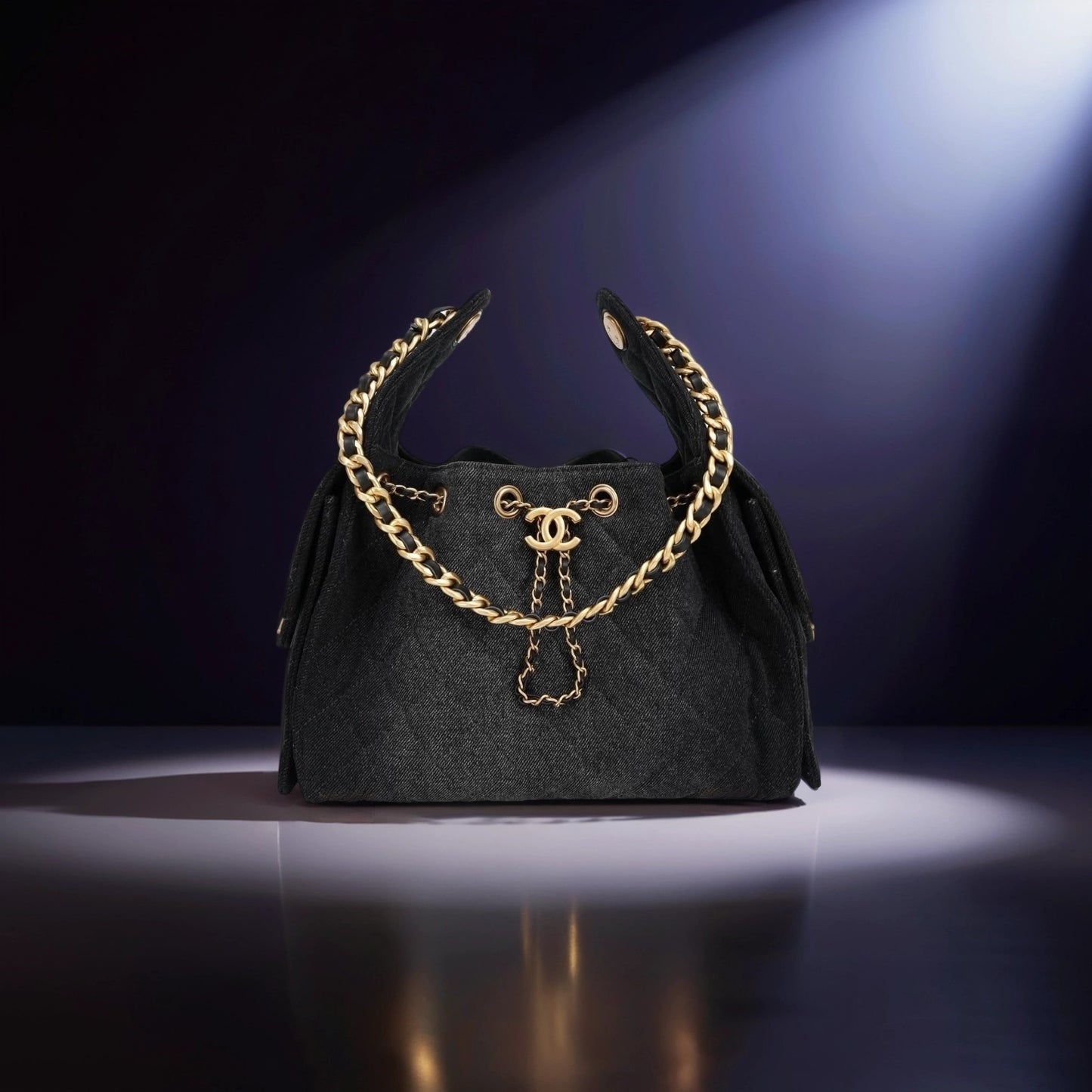 Washed Denim Quilted Small Chanel 25 Handbag Black