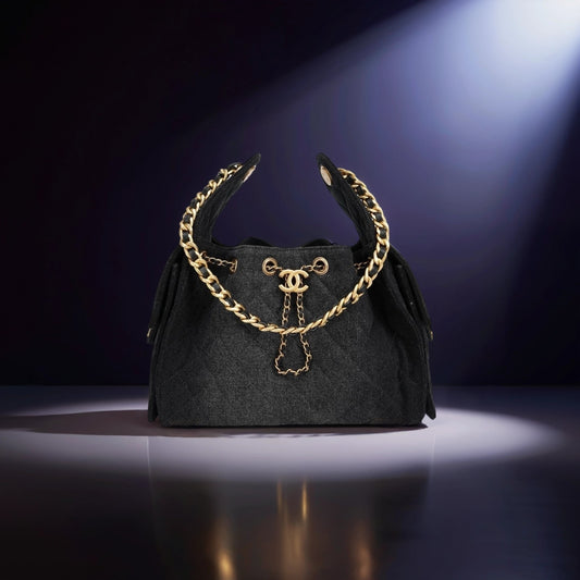 Washed Denim Quilted Small Chanel 25 Handbag Black