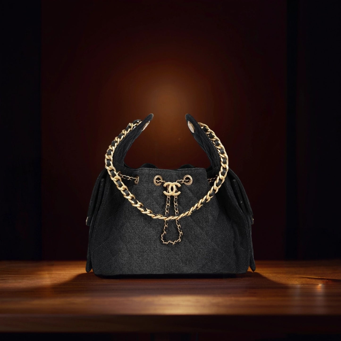 Washed Denim Quilted Small Chanel 25 Handbag Black