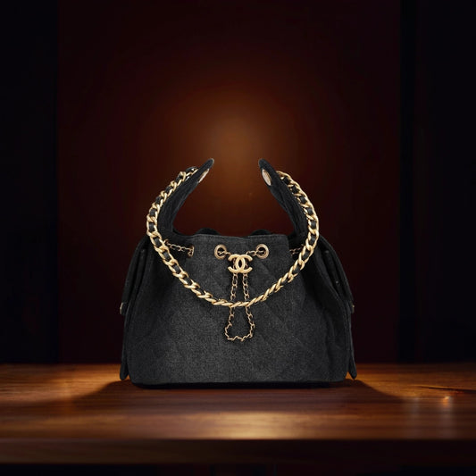 Washed Denim Quilted Small Chanel 25 Handbag Black