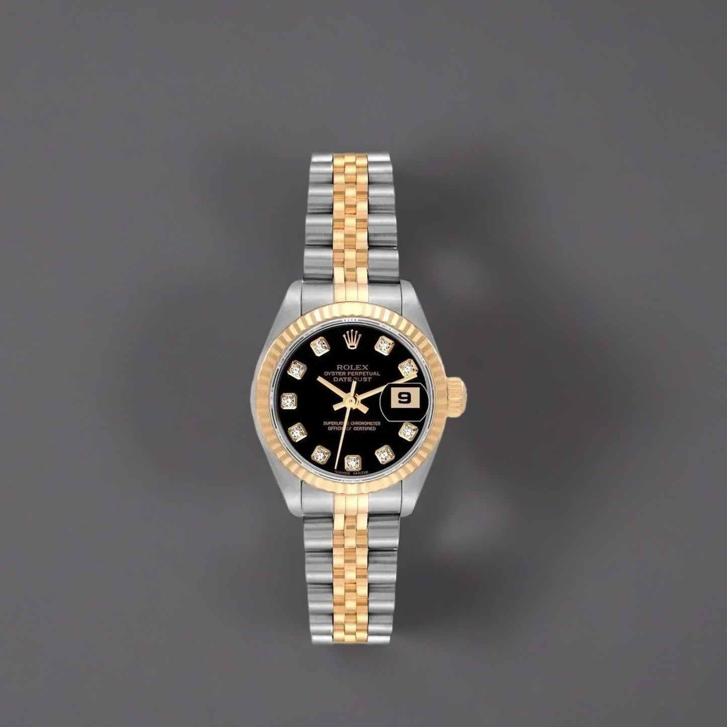 Rolex Datejust 26mm Steel Yellow Gold Black Diamond Dial