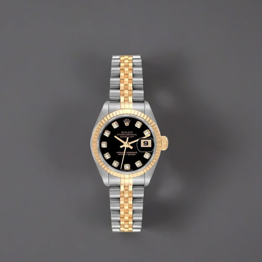 Rolex Datejust 26mm Steel Yellow Gold Black Diamond Dial