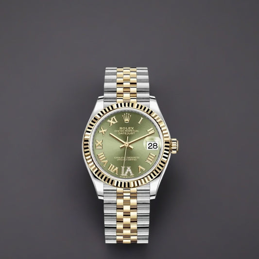 Rolex Datejust 31 Midsize Steel Yellow Gold Diamond Ladies Olive Green