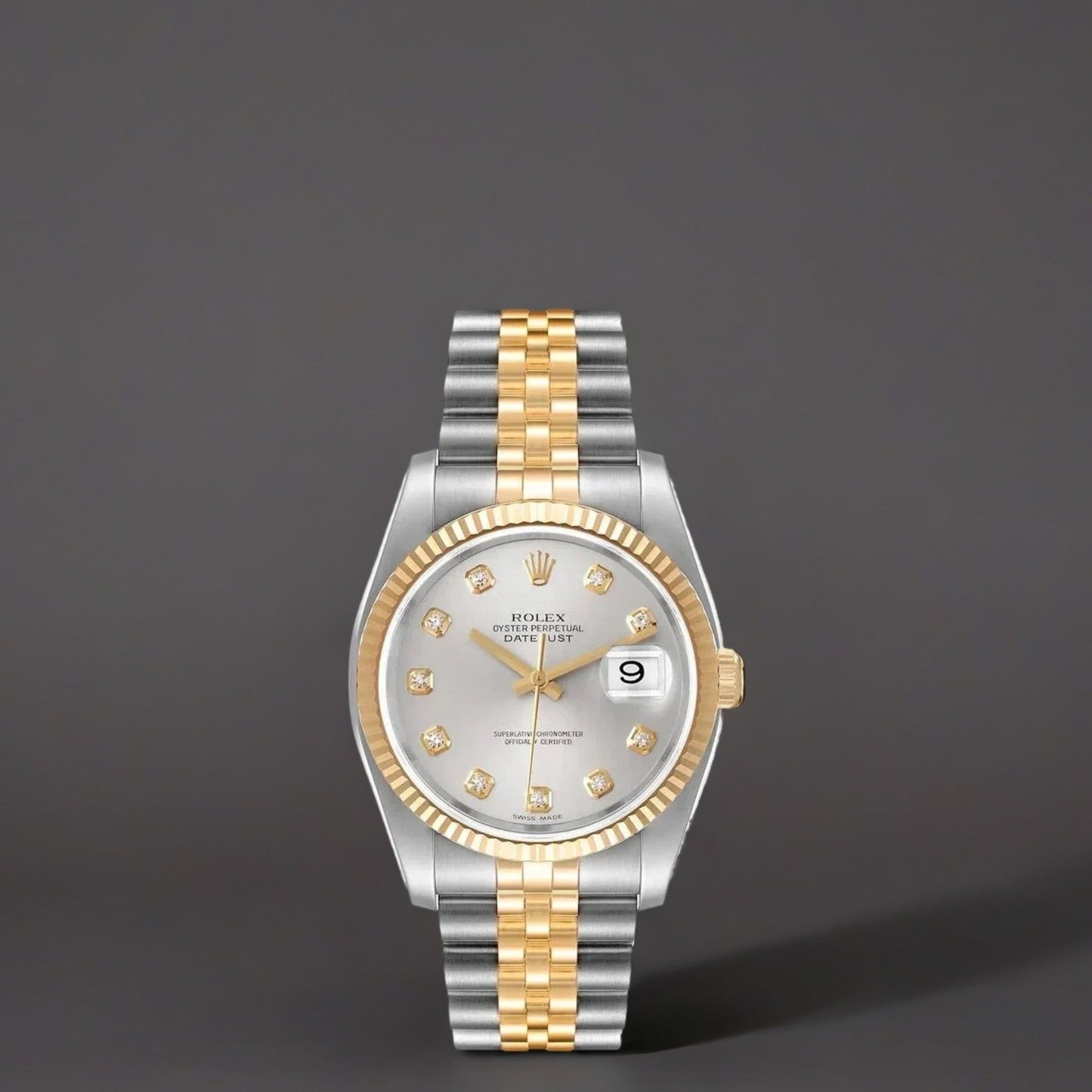 Rolex Datejust 36mm Steel Yellow Gold Slate Diamond Dial Watch