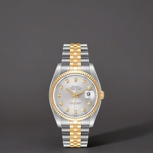 Rolex Datejust 36mm Steel Yellow Gold Slate Diamond Dial Watch