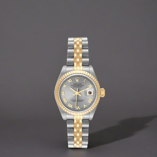 Rolex Datejust Steel 26mm Yellow Gold Slate Roman Dial Ladies Watch