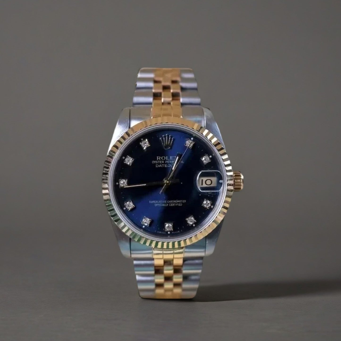 Stainless Steel 18K Yellow Gold Diamond 31mm Oyster Perpetual Datejust Watch Blue