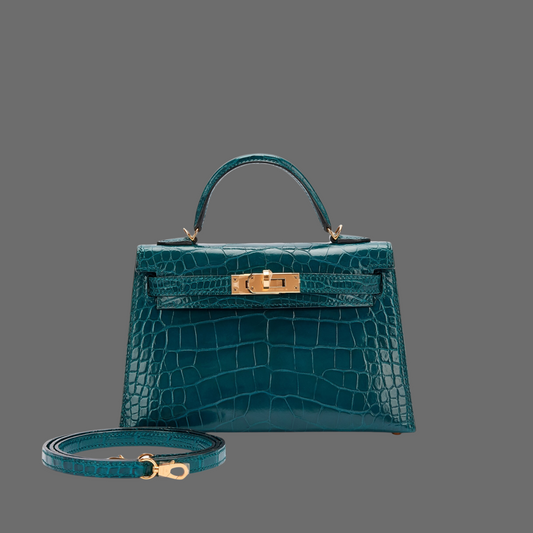 Vert Bosphore Shiny Alligator Mini Kelly II 20 Gold Hardware