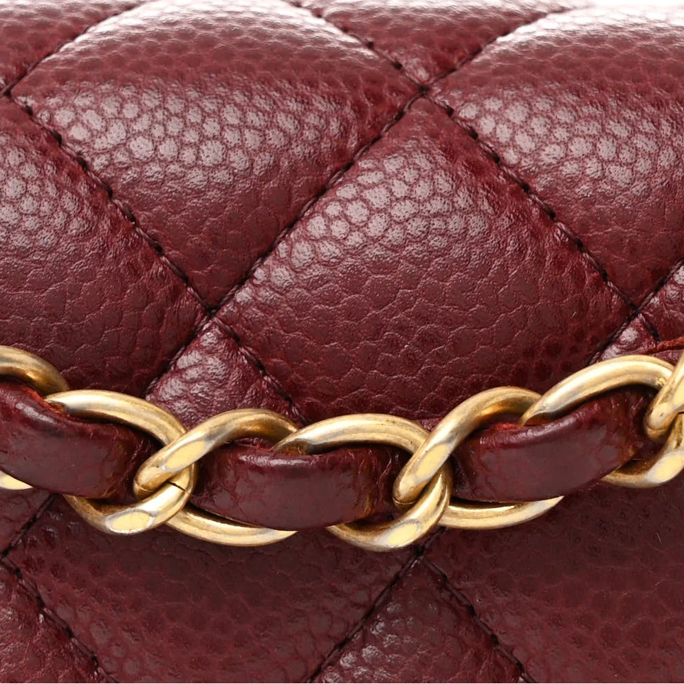 Caviar Quilted Mini Rectangular Flap Dark Red