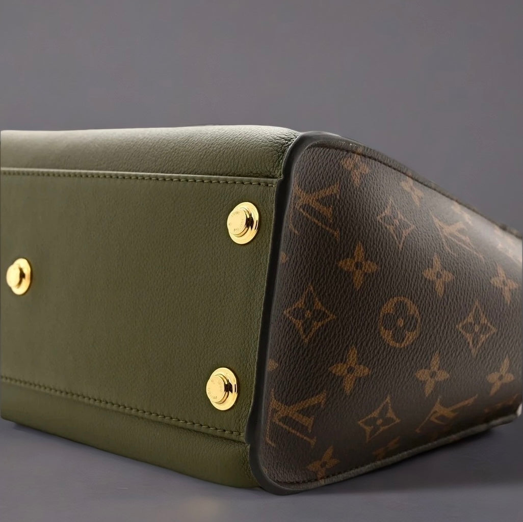 Calfskin Monogram On My Side MM Laurier Green Toffee Latte Beige