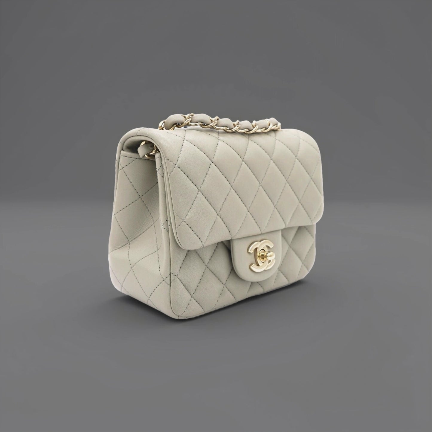Lambskin Quilted Mini Square Flap Grey