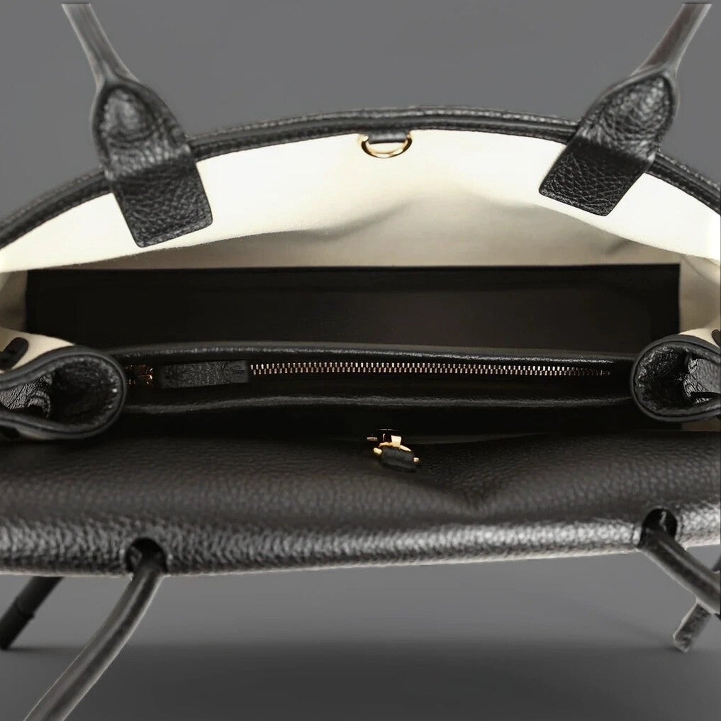 Grained Calfskin Stitched Urban Essentials Small Shopping Bag Black