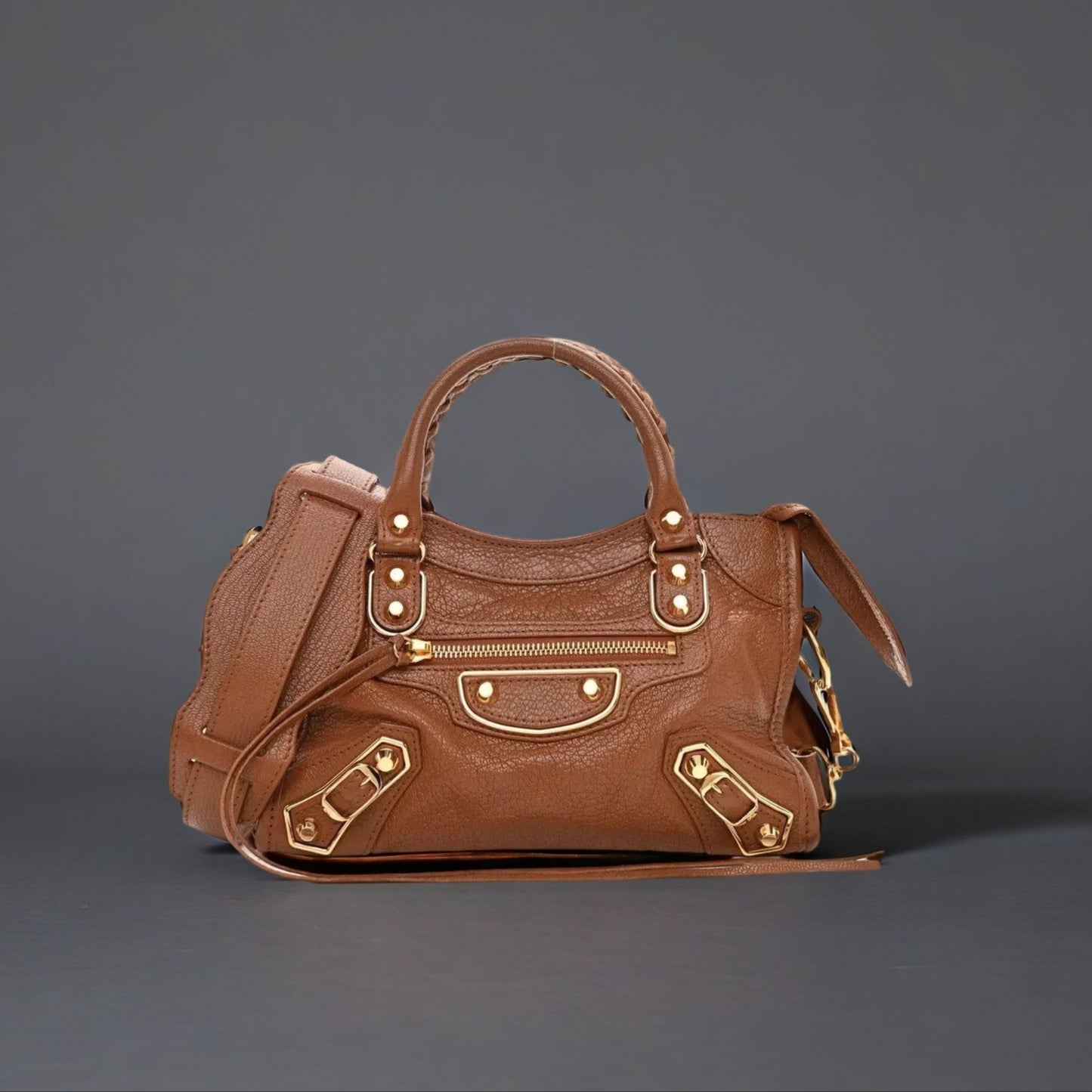 Agneau Classic Gold Hardware Mini City Marron Cognac