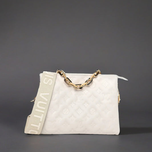 Lambskin Embossed Monogram Coussin PM Cream