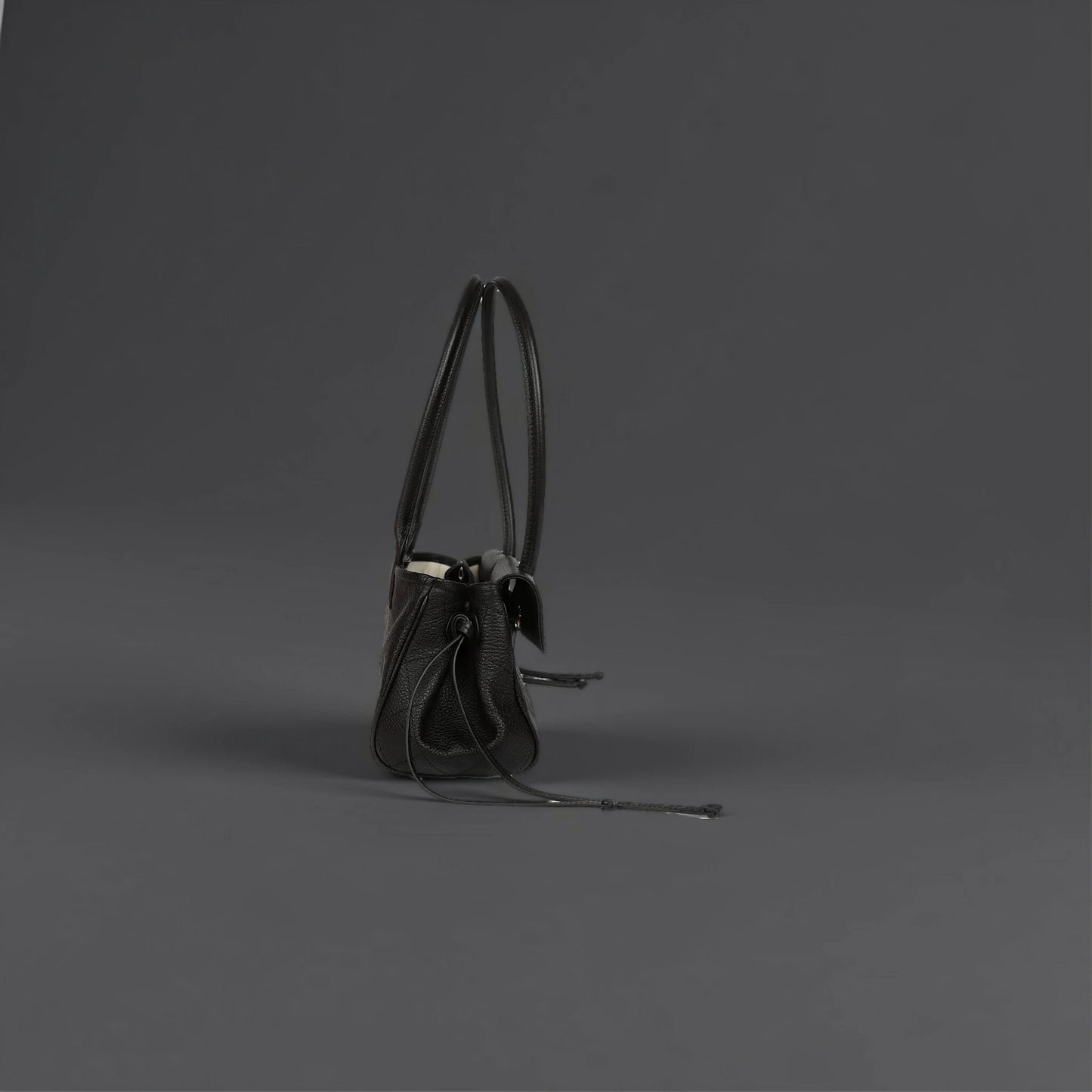 Grained Calfskin Stitched Urban Essentials Small Shopping Bag Black
