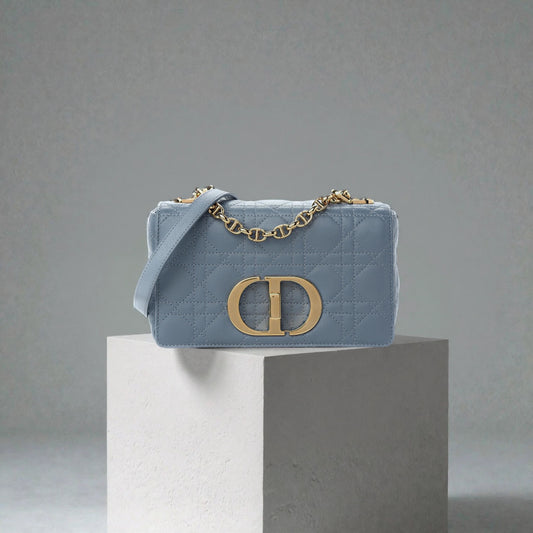 Calfskin Cannage Small Caro Bag Cloud Blue