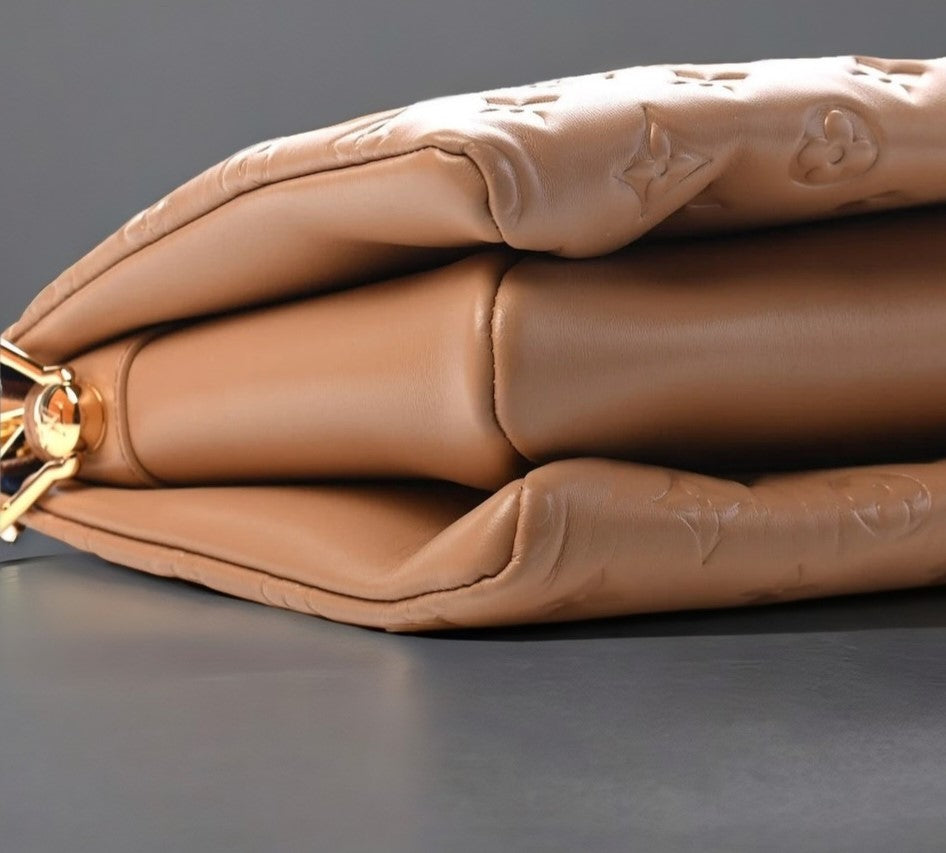 Lambskin Embossed Monogram Coussin PM Camel