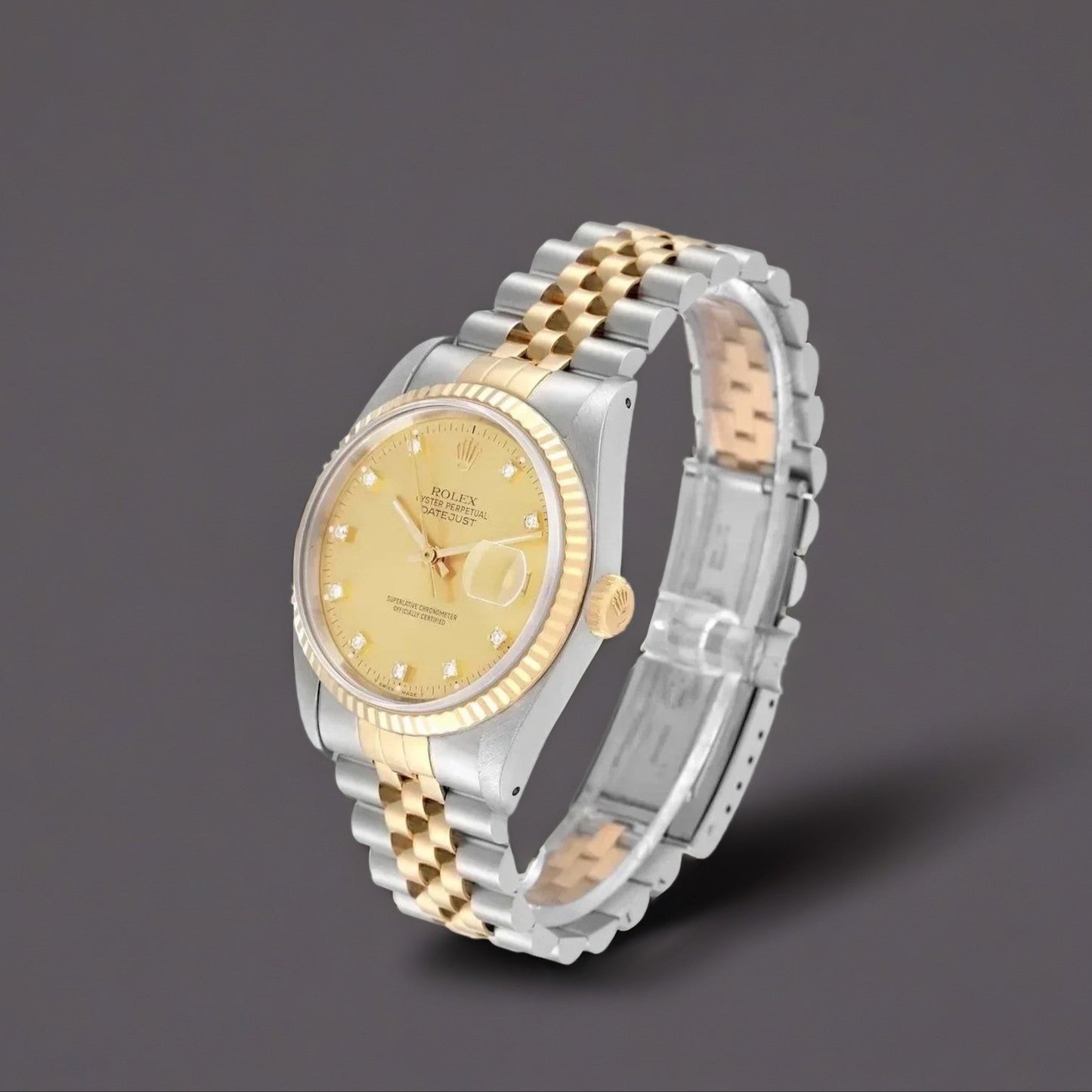Rolex Datejust 36mm Champagne Diamond Dial Steel Yellow Gold