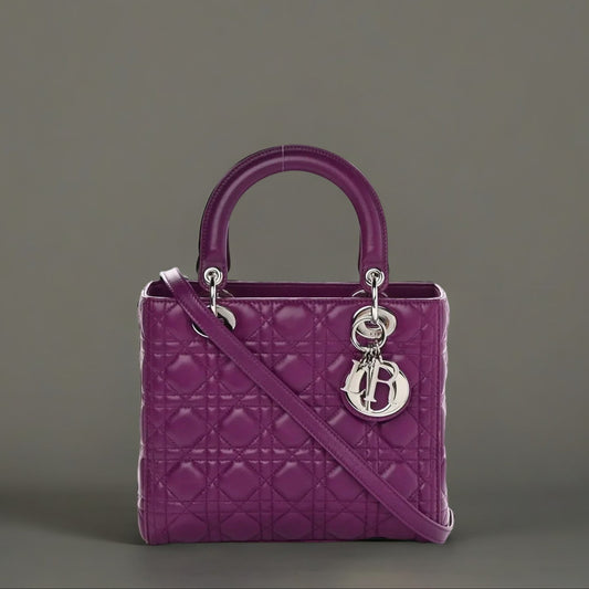Lambskin Cannage Medium Lady Dior Purple