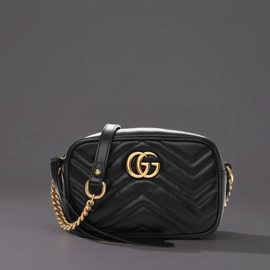 Calfskin Matelasse Mini GG Marmont Chain Shoulder Bag Black
