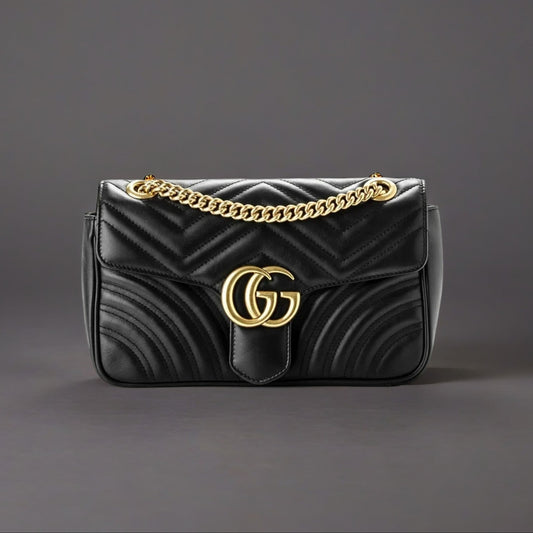 Calfskin Matelasse Small GG Marmont Shoulder Bag Black