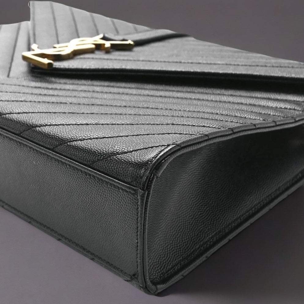 Grain De Poudre Matelasse Chevron Large Monogram Satchel Black