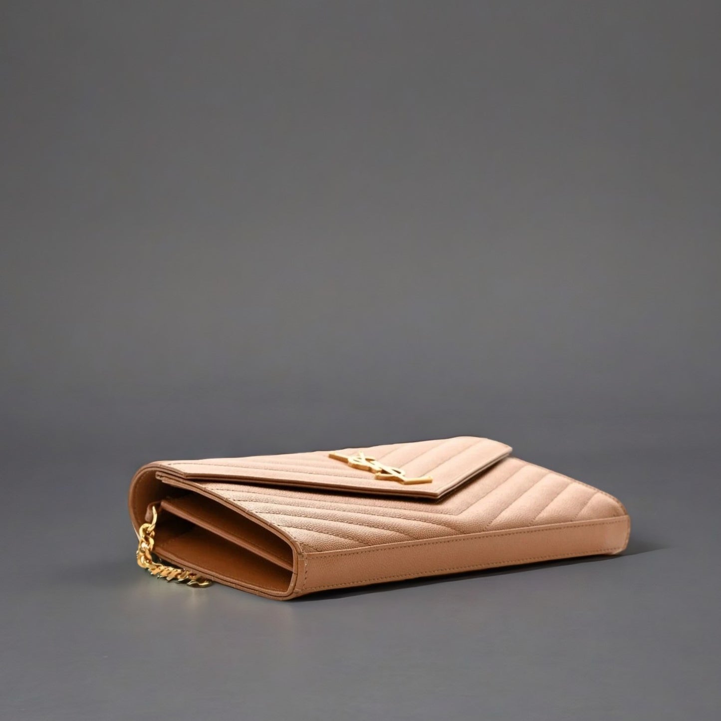 Grain De Poudre Matelasse Chevron Monogram Chain Wallet Dark Natural