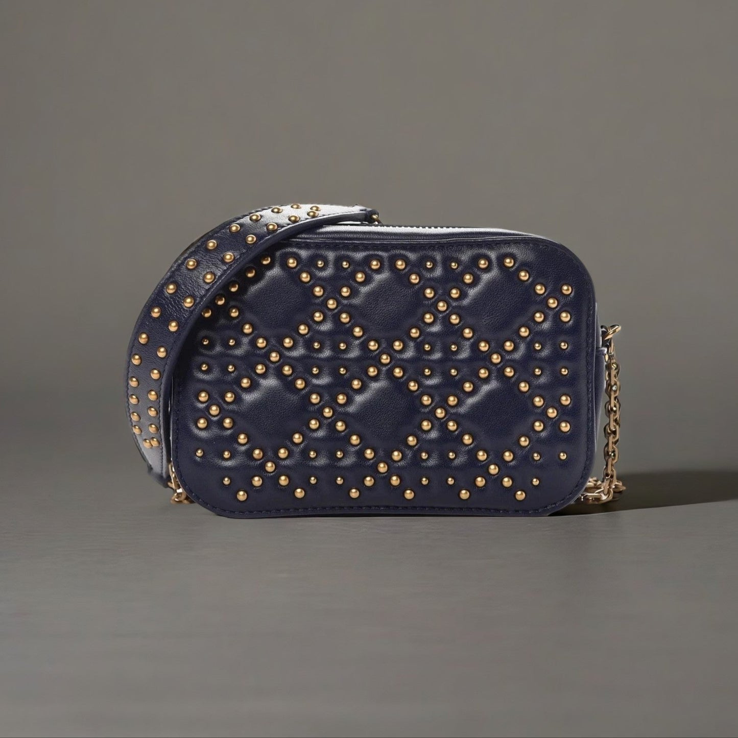 Lambskin Cannage Studded Lady Dior Camera Case Pouch Blue