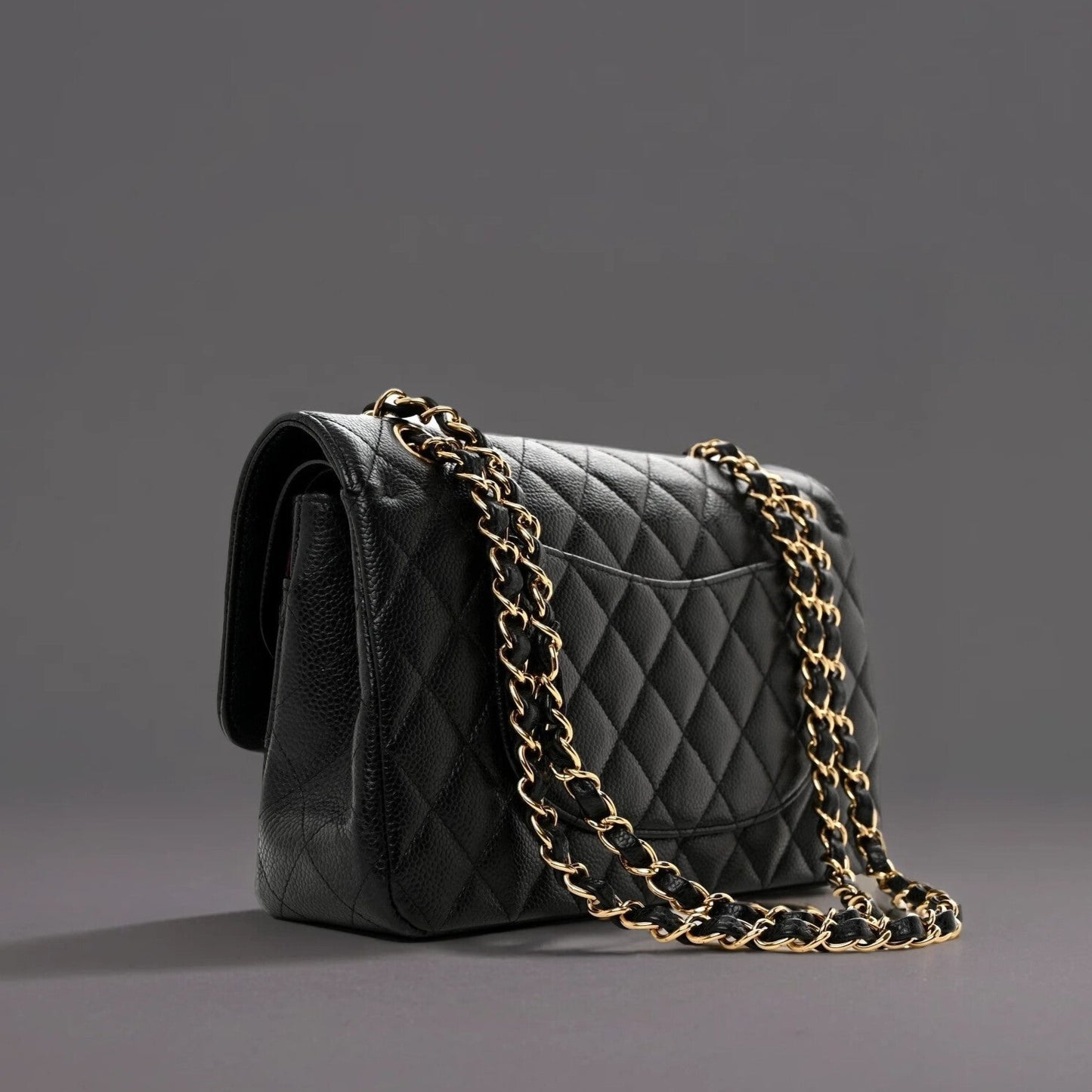 Caviar Quilted Medium Double Flap Black