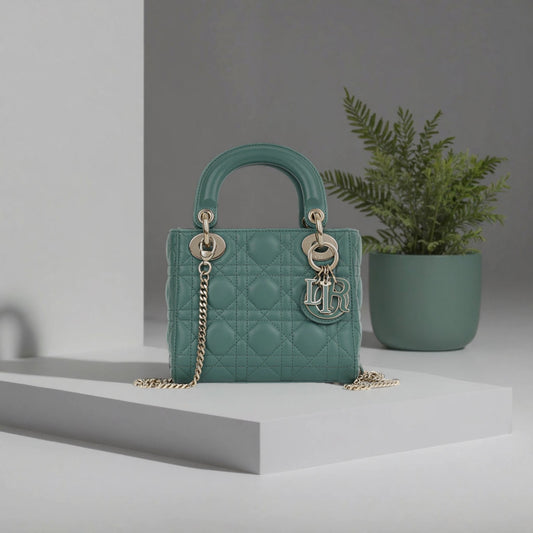 Lambskin Cannage Mini Lady Dior Green
