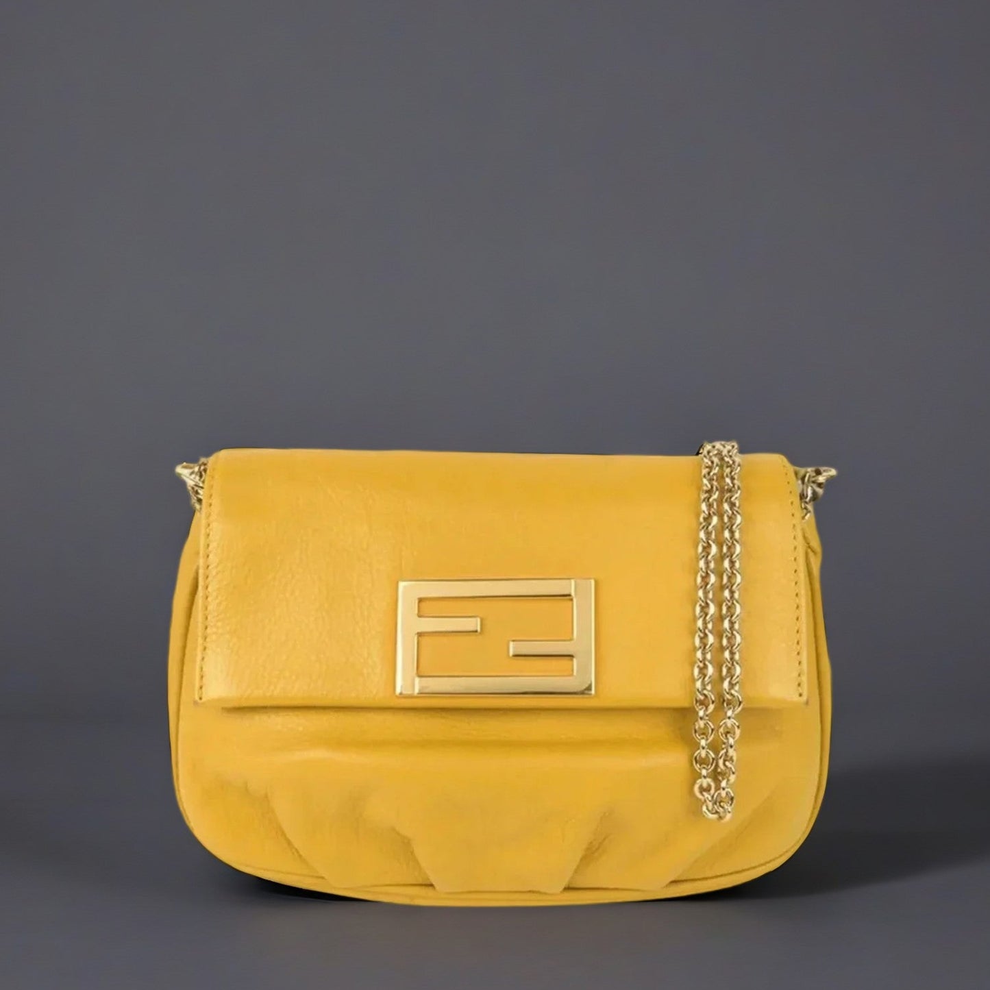 Yellow Leather Fendista Pochette Shoulder Bag
