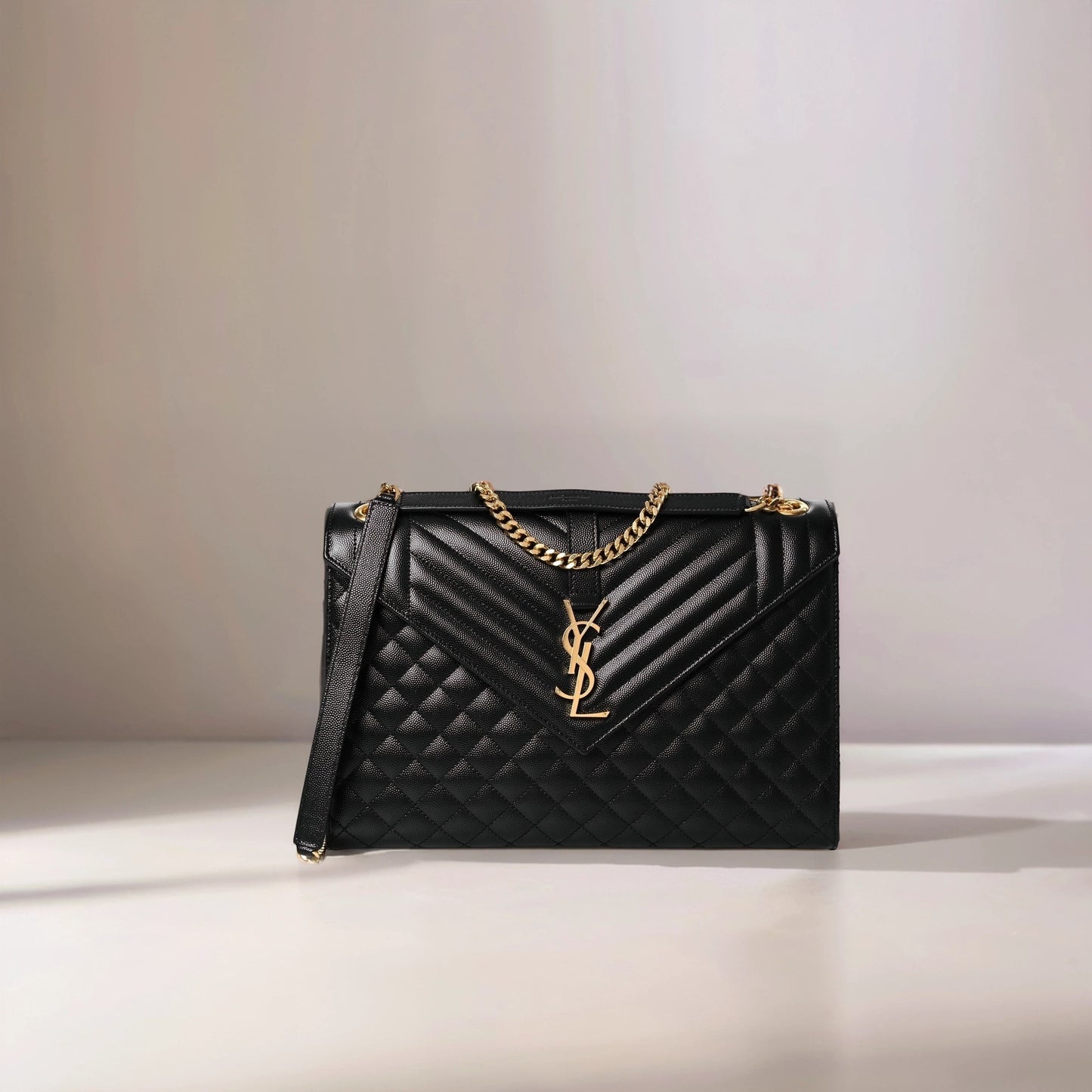 Grain De Poudre Textured Mixed Matelasse Large Triquilt Monogram Satchel Black