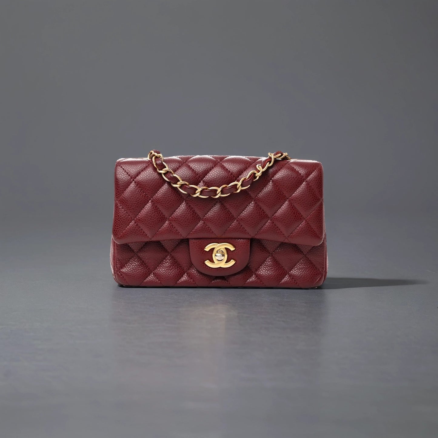 Caviar Quilted Mini Rectangular Flap Dark Red