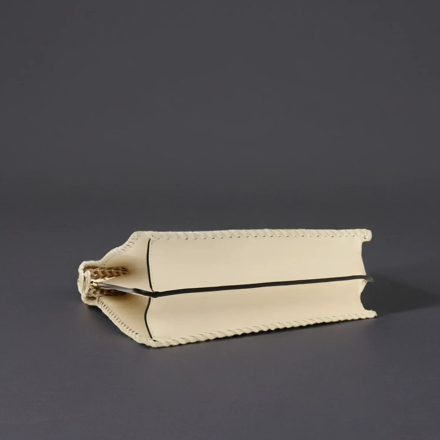 Vitello King Ceylon Shiny Nappa Woven Medium Peekaboo I SEE U Satchel White Ice