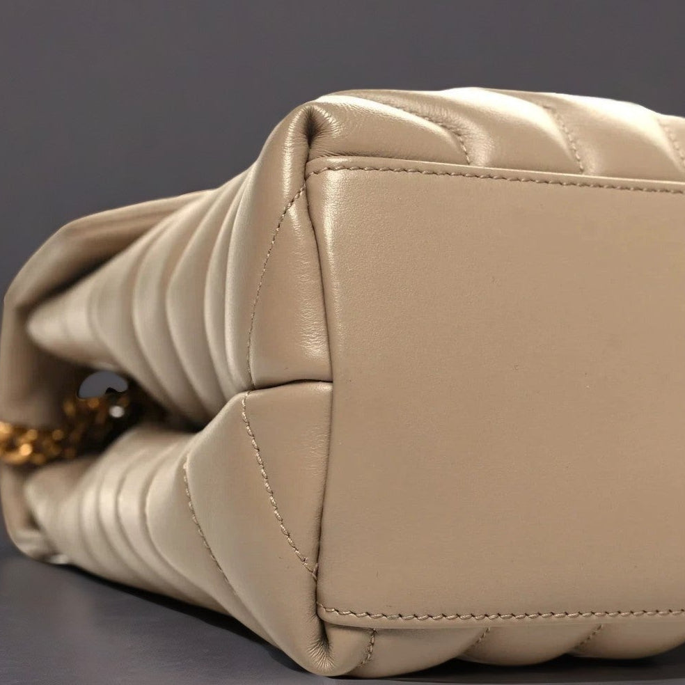 Calfskin Y Quilted Monogram Medium Loulou Chain Satchel Dark Beige