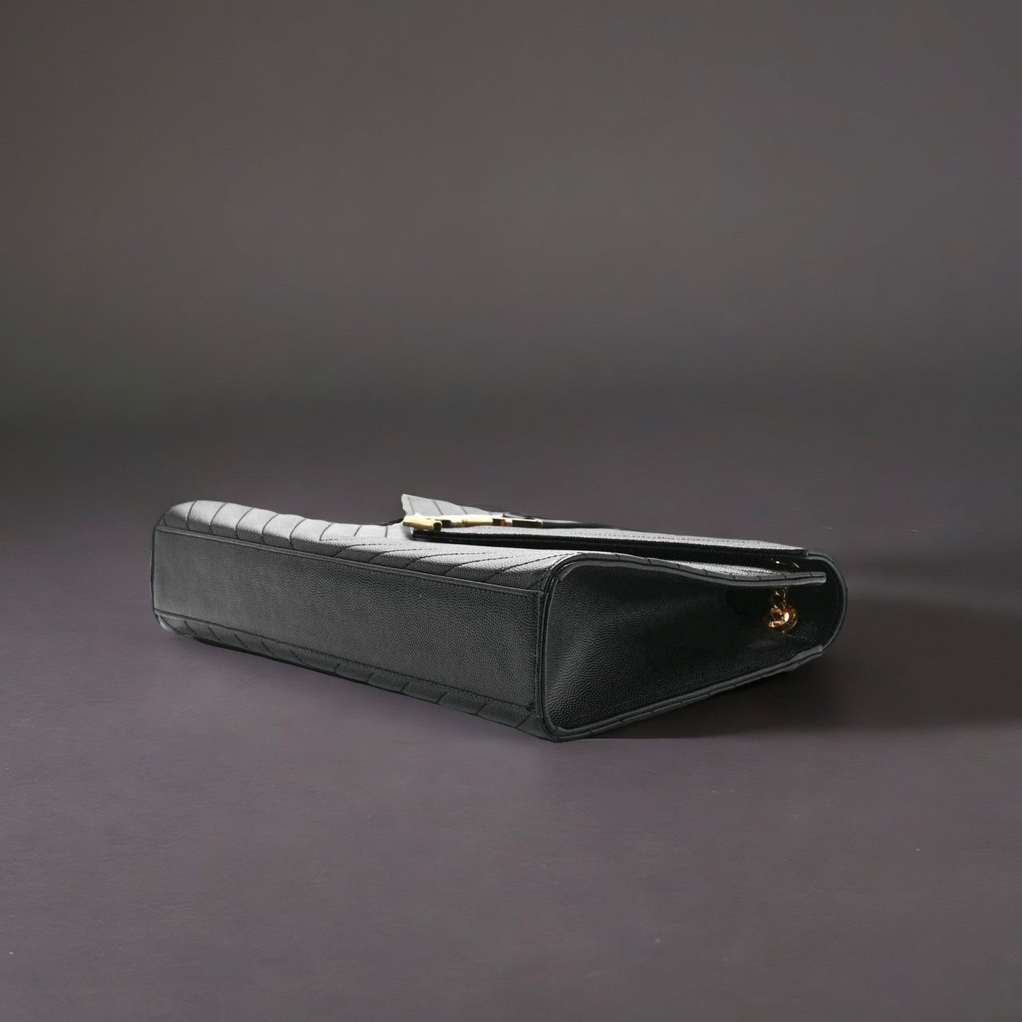 Grain De Poudre Matelasse Chevron Large Monogram Satchel Black