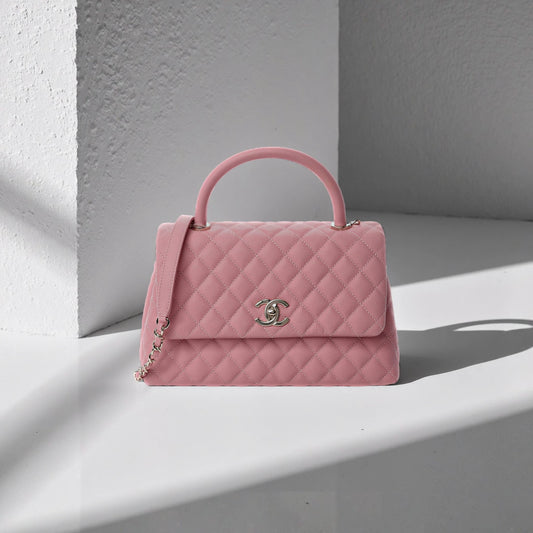 Caviar Quilted Small Coco Handle Flap Pink