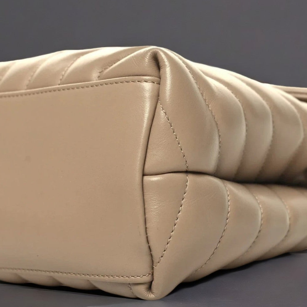 Calfskin Y Quilted Monogram Medium Loulou Chain Satchel Dark Beige