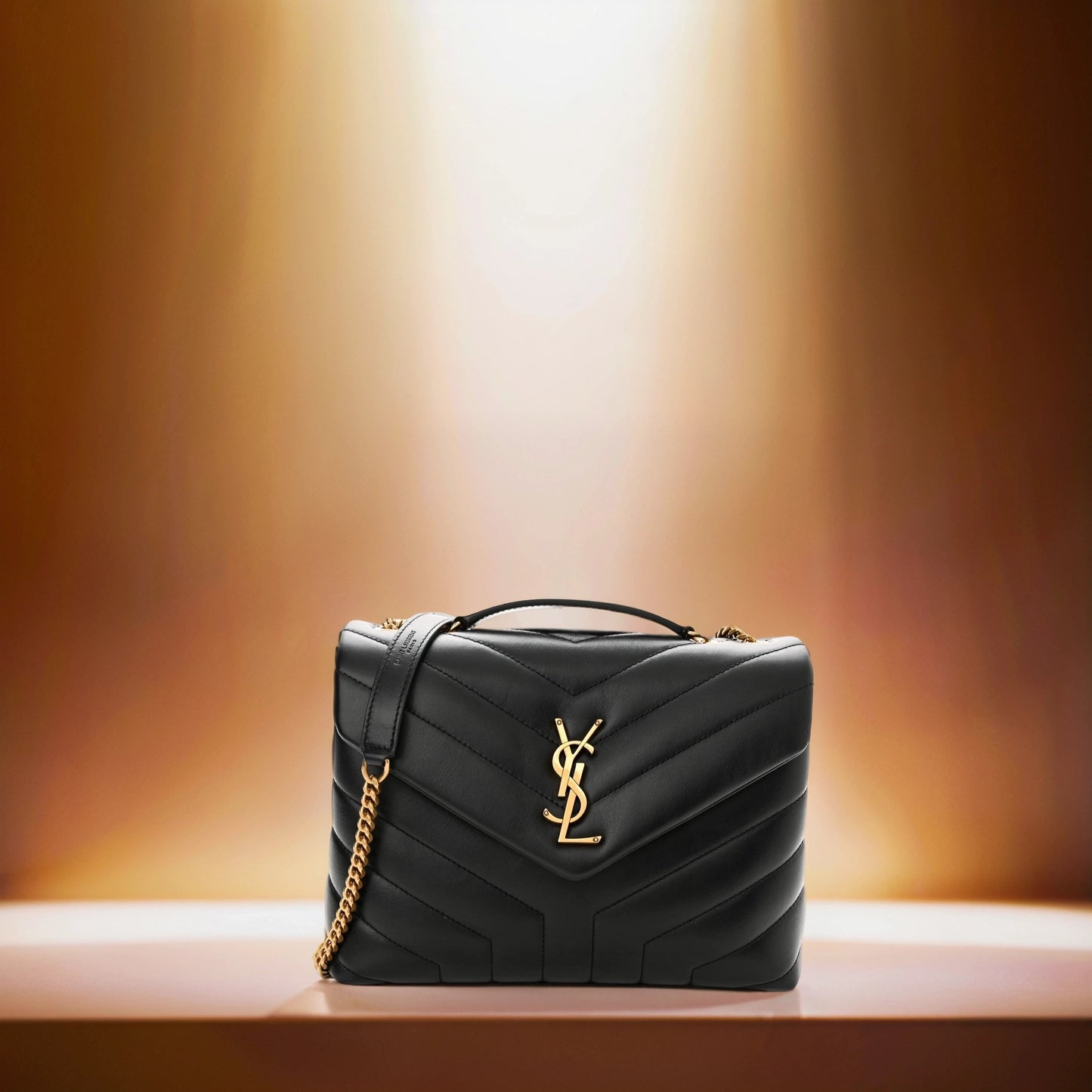 Calfskin Y Quilted Monogram Small Loulou Chain Satchel Black