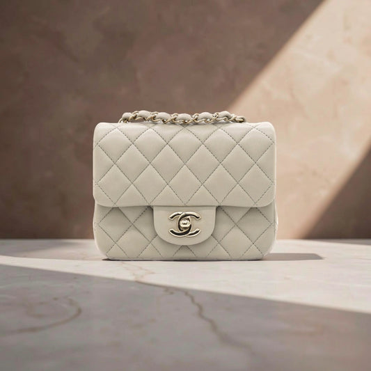 Lambskin Quilted Mini Square Flap Grey